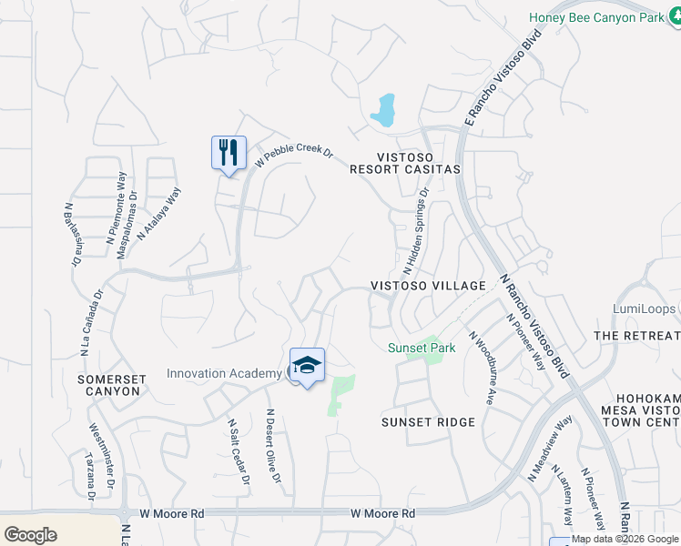 map of restaurants, bars, coffee shops, grocery stores, and more near 734 West Sand Rake Drive in Oro Valley