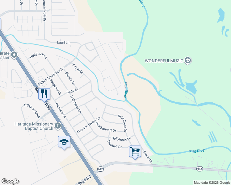 map of restaurants, bars, coffee shops, grocery stores, and more near 5730 Kristen Avenue in Bossier City