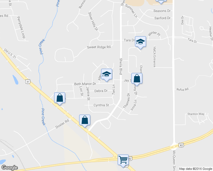 map of restaurants, bars, coffee shops, grocery stores, and more near 154 Beth Manor Drive in Prattville