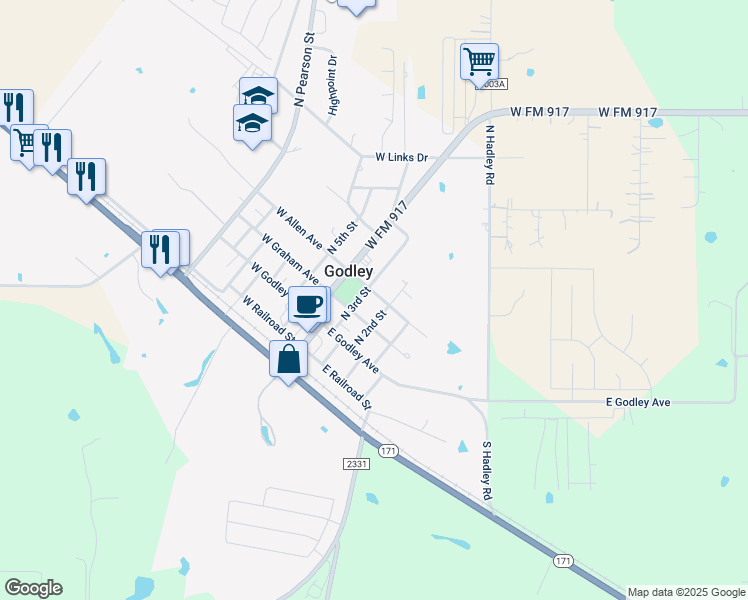 map of restaurants, bars, coffee shops, grocery stores, and more near 204 West Allen Avenue in Godley