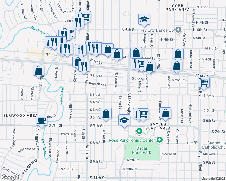 map of restaurants, bars, coffee shops, grocery stores, and more near 274 Sammons Street in Abilene