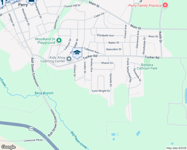 map of restaurants, bars, coffee shops, grocery stores, and more near 530 Ansley Avenue in Perry