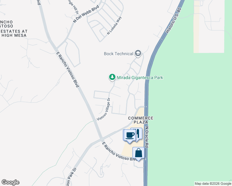 map of restaurants, bars, coffee shops, grocery stores, and more near 2335 East Precious Shard Court in Oro Valley