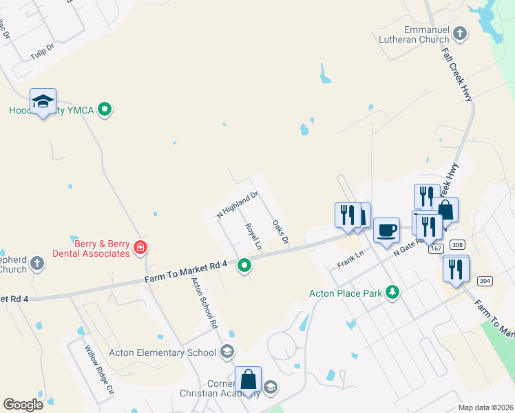 map of restaurants, bars, coffee shops, grocery stores, and more near 2604 Oaks Dr in Granbury
