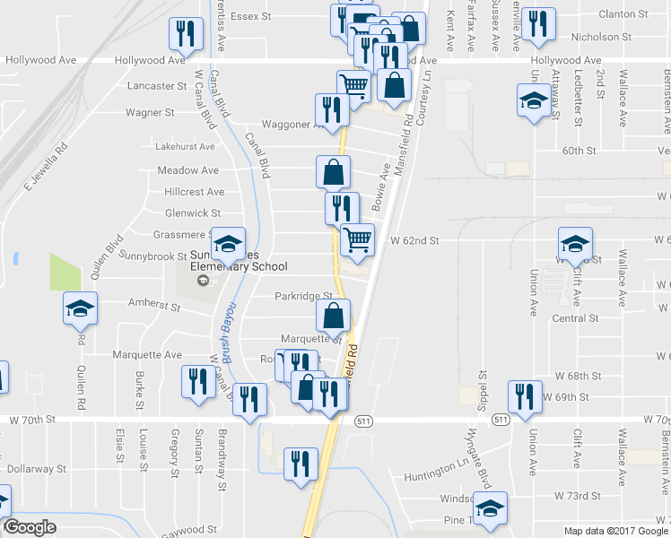 map of restaurants, bars, coffee shops, grocery stores, and more near 6442 Hearne Avenue in Shreveport