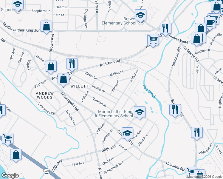 map of restaurants, bars, coffee shops, grocery stores, and more near 2628 Clover Lane in Columbus