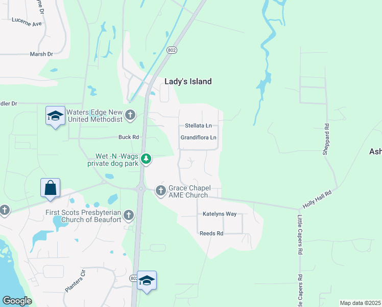 map of restaurants, bars, coffee shops, grocery stores, and more near 38 Southern Magnolia Dr in Beaufort