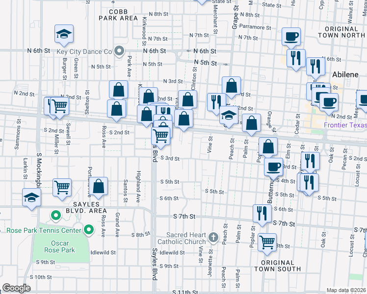 map of restaurants, bars, coffee shops, grocery stores, and more near 181 Maxwell Street in Abilene