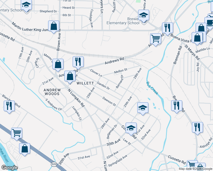 map of restaurants, bars, coffee shops, grocery stores, and more near 2524 Garden Drive in Columbus