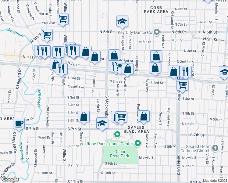 map of restaurants, bars, coffee shops, grocery stores, and more near 2833 Russell Avenue in Abilene