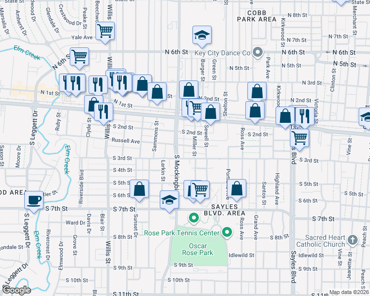 map of restaurants, bars, coffee shops, grocery stores, and more near 2833 Russell Avenue in Abilene