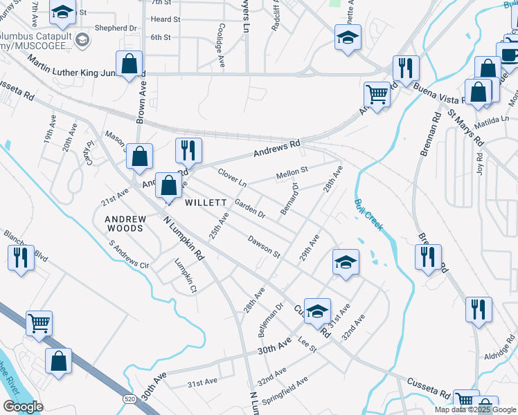 map of restaurants, bars, coffee shops, grocery stores, and more near 2524 Garden Drive in Columbus