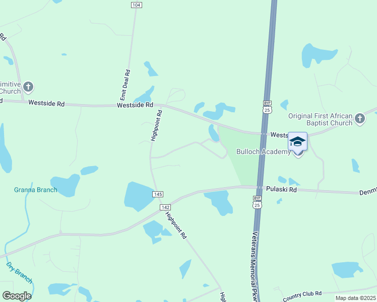 map of restaurants, bars, coffee shops, grocery stores, and more near 297 Hodges Circle in Statesboro