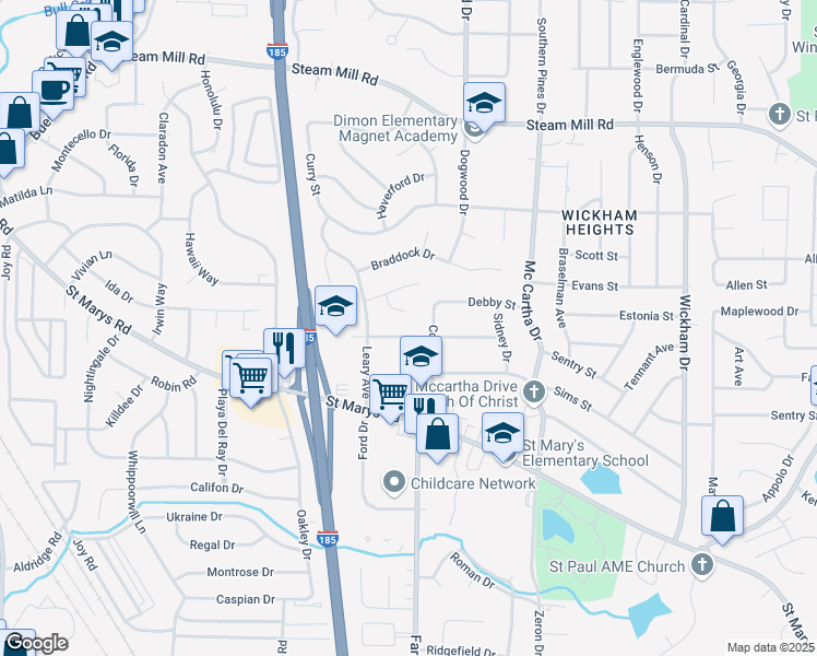 map of restaurants, bars, coffee shops, grocery stores, and more near 4103 Murrelle Street in Columbus