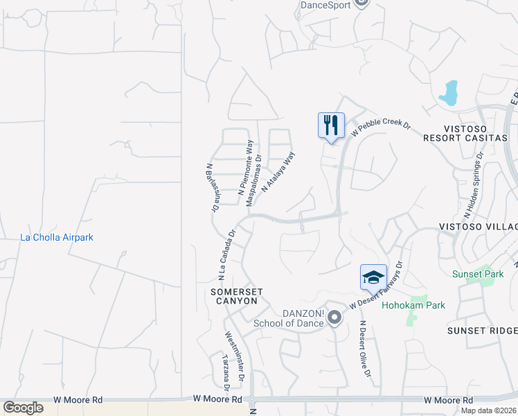 map of restaurants, bars, coffee shops, grocery stores, and more near 13356 North Atalaya Way in Oro Valley