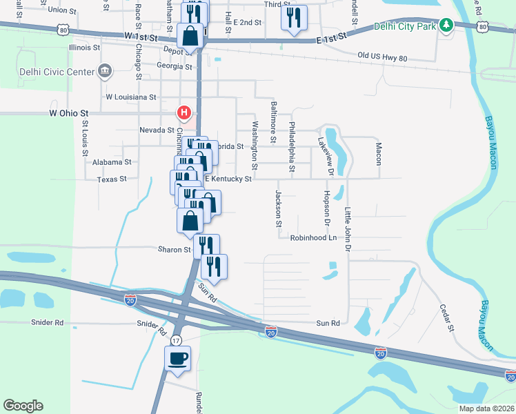 map of restaurants, bars, coffee shops, grocery stores, and more near 137 Suggs Street in Delhi