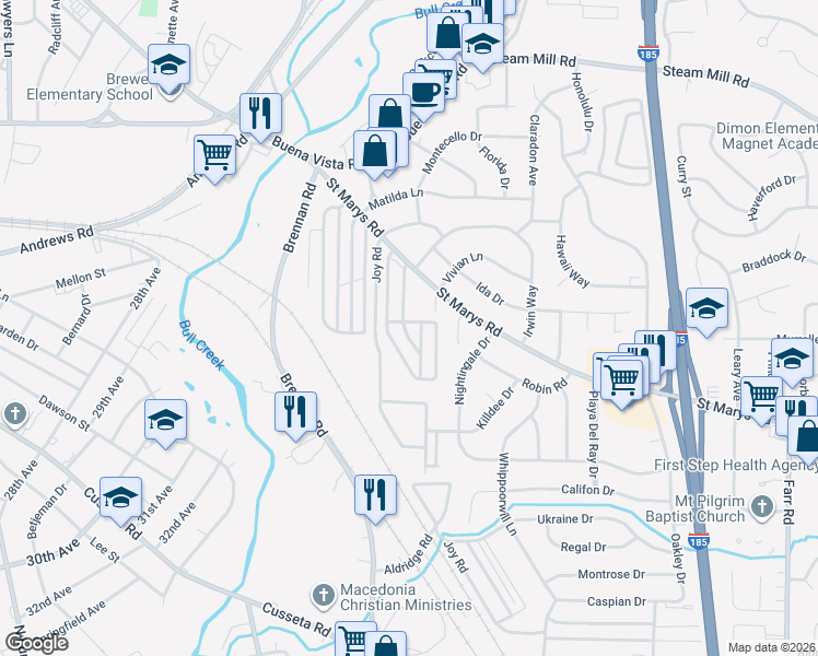 map of restaurants, bars, coffee shops, grocery stores, and more near 3536 Saint Marys Road in Columbus