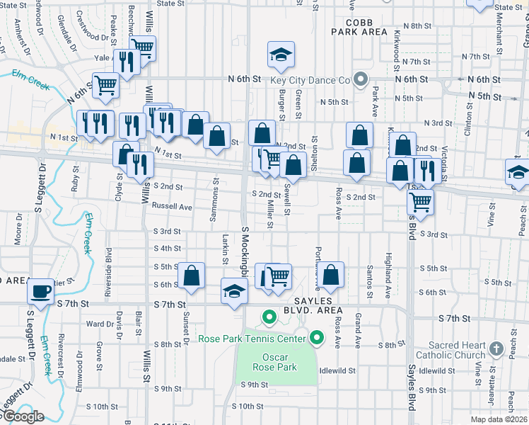 map of restaurants, bars, coffee shops, grocery stores, and more near 2833 Russell Avenue in Abilene
