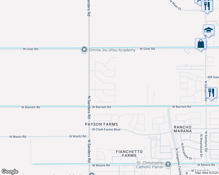 map of restaurants, bars, coffee shops, grocery stores, and more near 12466 West Mieko Lane in Marana
