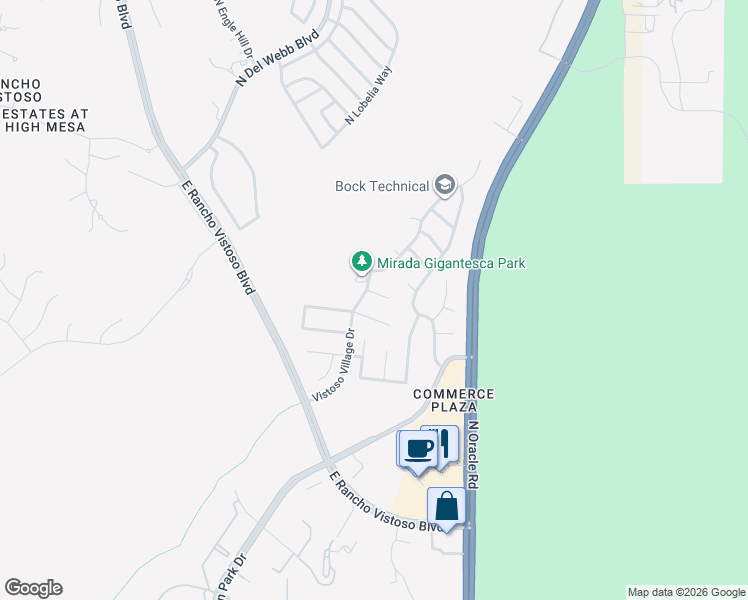 map of restaurants, bars, coffee shops, grocery stores, and more near 2348 Vistoso Village Place in Oro Valley
