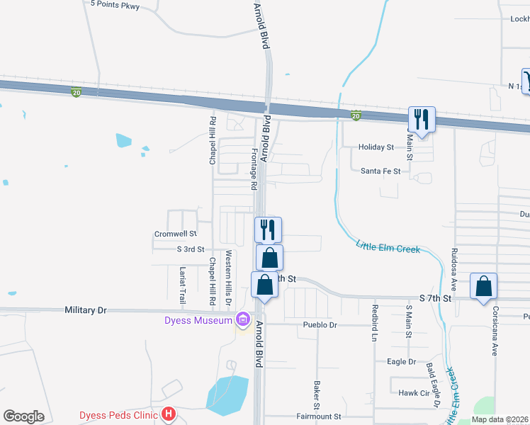 map of restaurants, bars, coffee shops, grocery stores, and more near Arnold Boulevard in Abilene