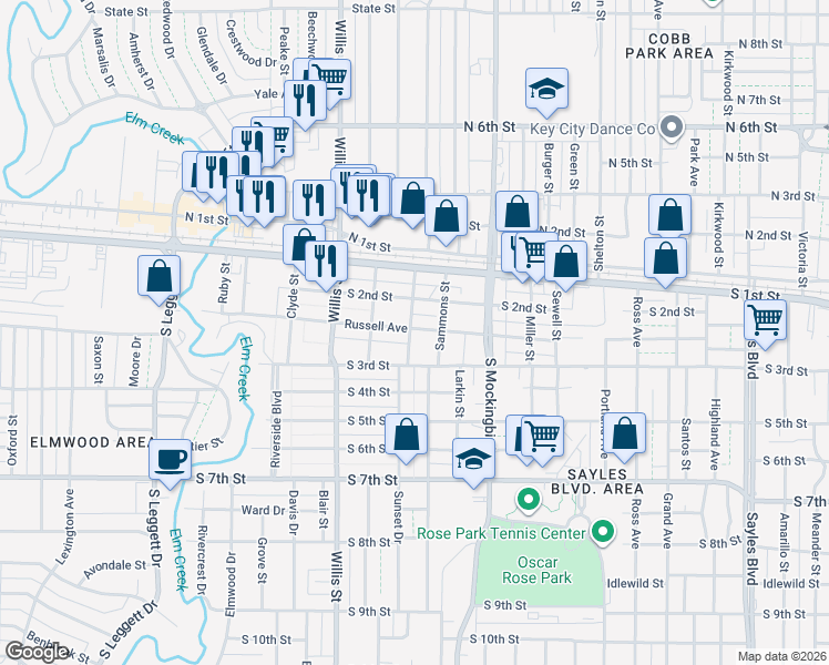 map of restaurants, bars, coffee shops, grocery stores, and more near 3041 Russell Avenue in Abilene