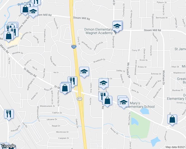 map of restaurants, bars, coffee shops, grocery stores, and more near 288 Leary Avenue in Columbus