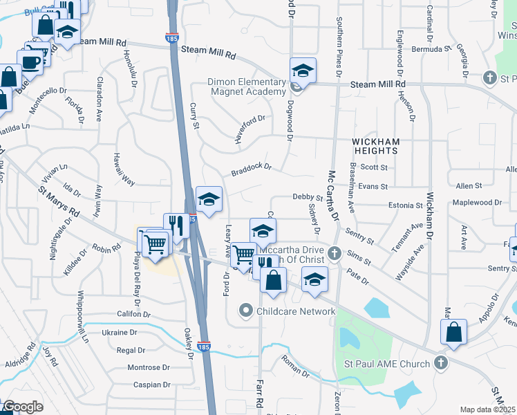 map of restaurants, bars, coffee shops, grocery stores, and more near 6 Montclair Court in Columbus