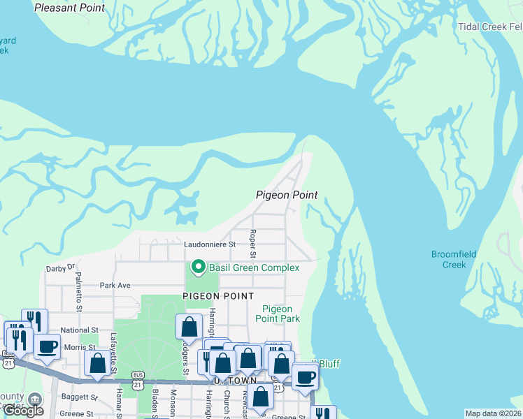 map of restaurants, bars, coffee shops, grocery stores, and more near 920 Charlesfort Street in Beaufort