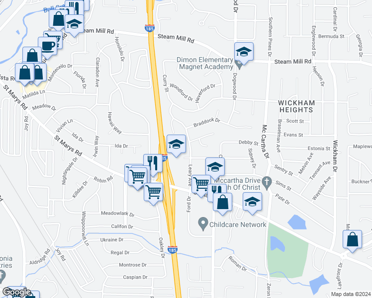 map of restaurants, bars, coffee shops, grocery stores, and more near 4006 Murrelle Street in Columbus