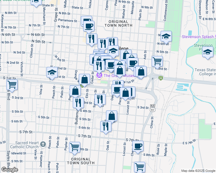 map of restaurants, bars, coffee shops, grocery stores, and more near in Abilene