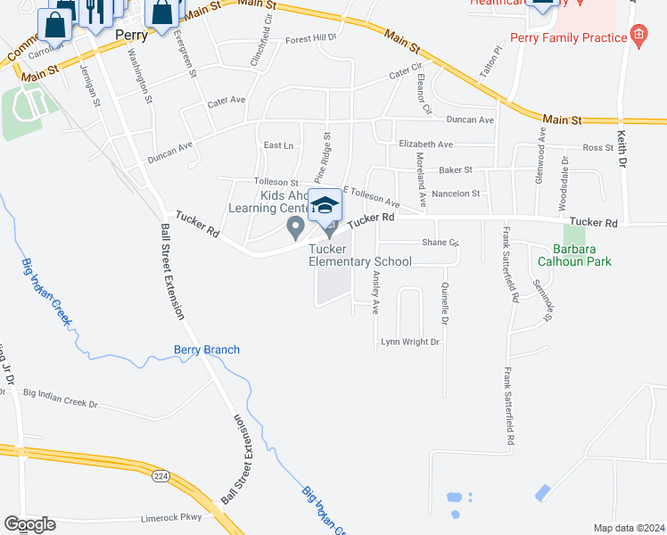 map of restaurants, bars, coffee shops, grocery stores, and more near 1300 Tucker Road in Perry