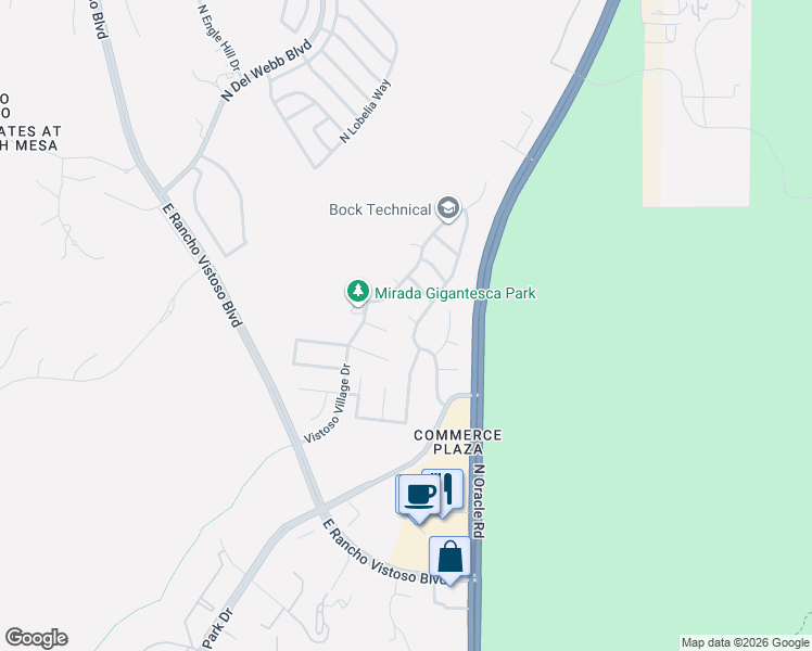 map of restaurants, bars, coffee shops, grocery stores, and more near 2362 East Wide View Court in Oro Valley