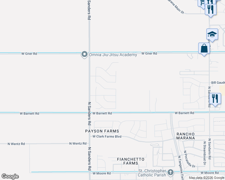 map of restaurants, bars, coffee shops, grocery stores, and more near 12437 Lilliston Way in Marana