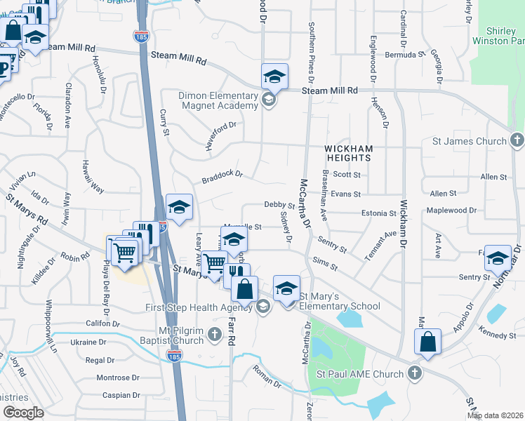 map of restaurants, bars, coffee shops, grocery stores, and more near 4211 Debby Street in Columbus