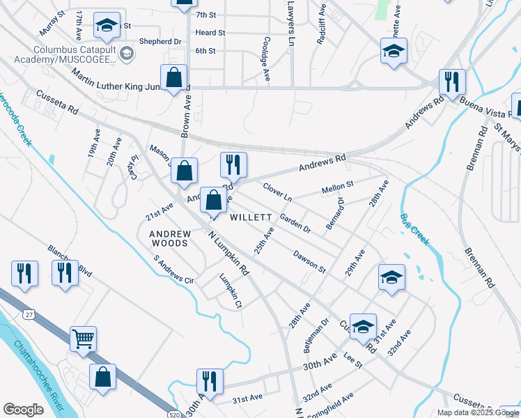 map of restaurants, bars, coffee shops, grocery stores, and more near 2319 Garden Dr in Columbus