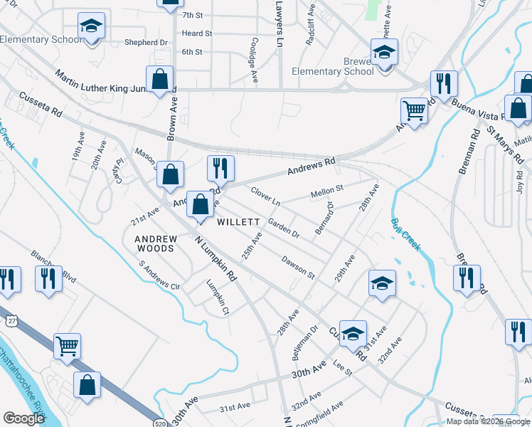 map of restaurants, bars, coffee shops, grocery stores, and more near 2419 Garden Drive in Columbus