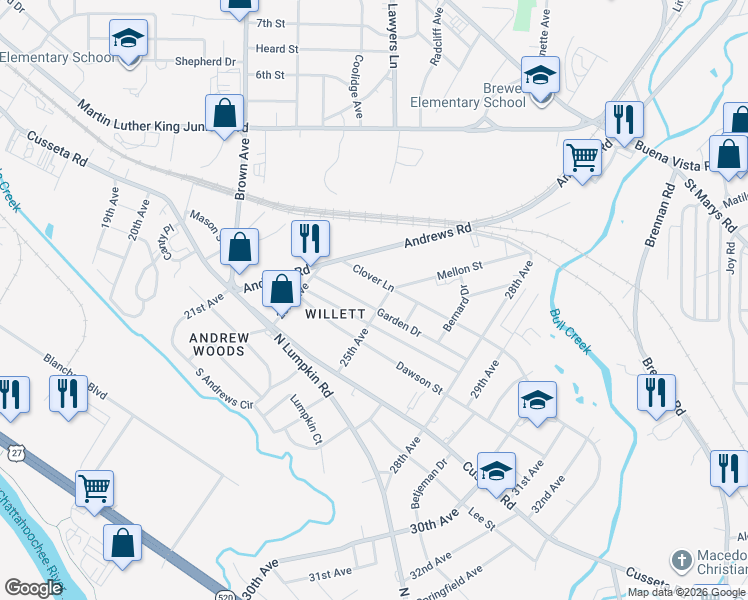 map of restaurants, bars, coffee shops, grocery stores, and more near 2408 Clover Lane in Columbus