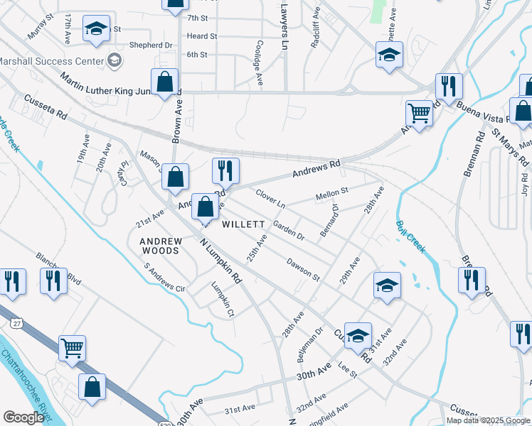 map of restaurants, bars, coffee shops, grocery stores, and more near 2408 Clover Lane in Columbus