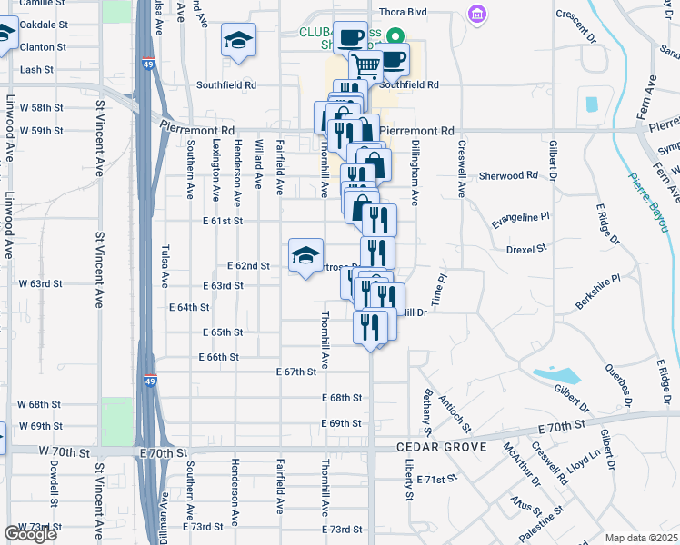map of restaurants, bars, coffee shops, grocery stores, and more near 818 Montrose Drive in Shreveport