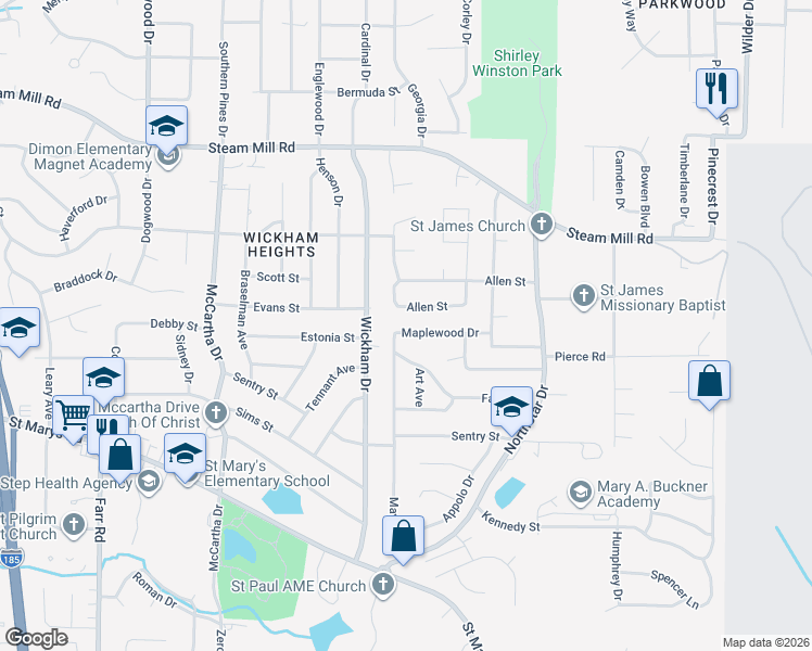 map of restaurants, bars, coffee shops, grocery stores, and more near 4823 Maplewood Drive in Columbus
