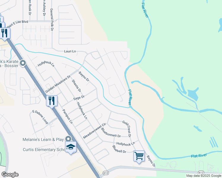 map of restaurants, bars, coffee shops, grocery stores, and more near 5701 Kristen Avenue in Bossier City