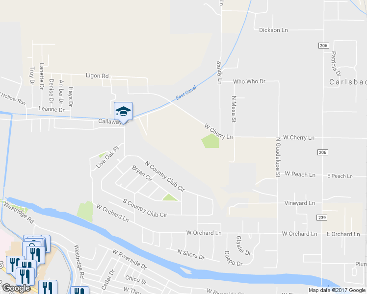 map of restaurants, bars, coffee shops, grocery stores, and more near 730 West Cherry Lane in Carlsbad