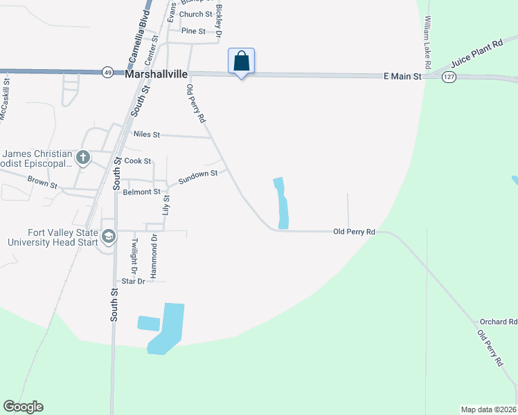 map of restaurants, bars, coffee shops, grocery stores, and more near 320 Old Perry Road in Marshallville