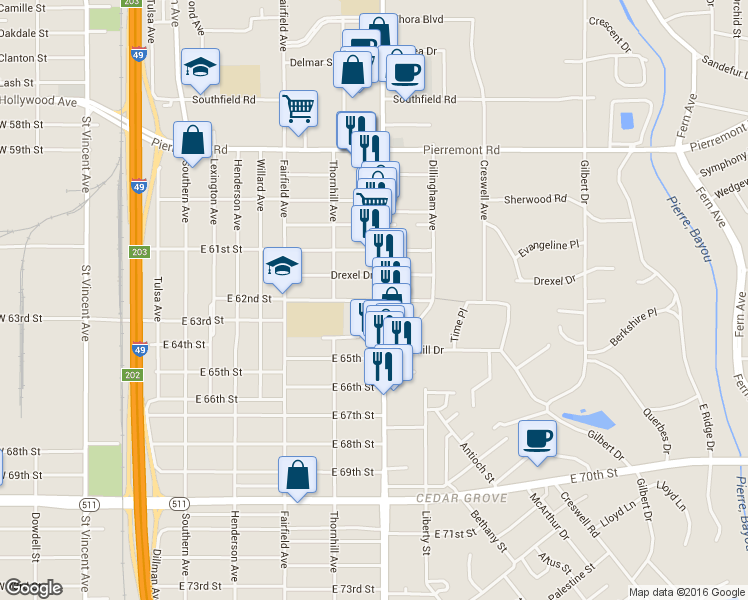 map of restaurants, bars, coffee shops, grocery stores, and more near 818 Montrose Drive in Shreveport