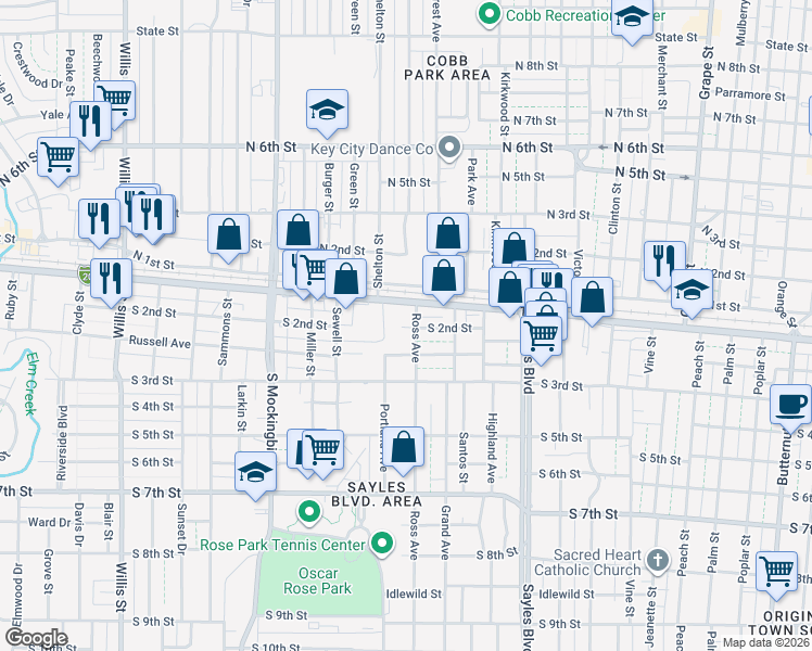 map of restaurants, bars, coffee shops, grocery stores, and more near 2501 South 1st Street in Abilene