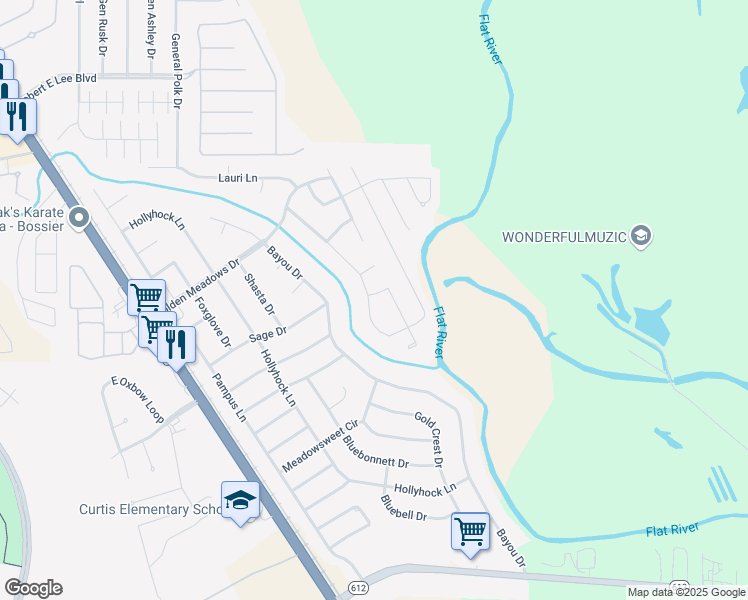 map of restaurants, bars, coffee shops, grocery stores, and more near 5701 Kristen Avenue in Bossier City