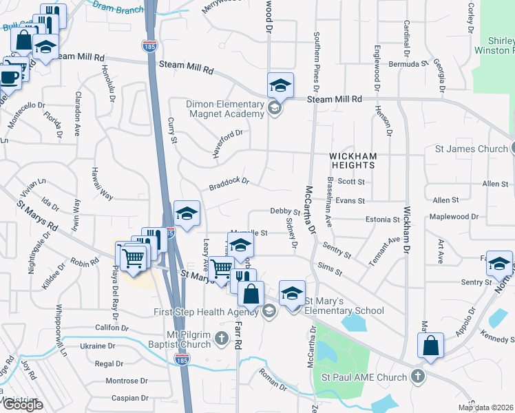 map of restaurants, bars, coffee shops, grocery stores, and more near 4211 Debby Street in Columbus