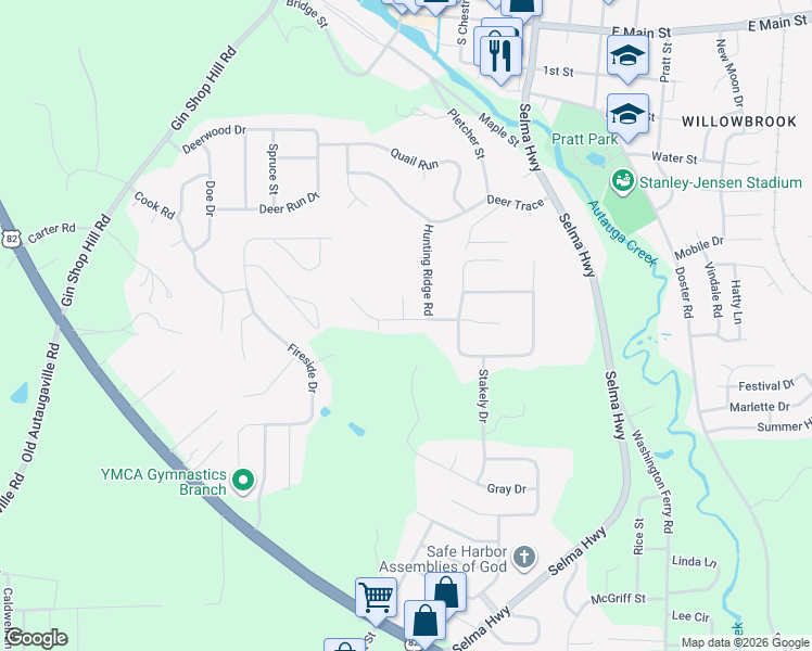 map of restaurants, bars, coffee shops, grocery stores, and more near 207 Winchester Way in Prattville