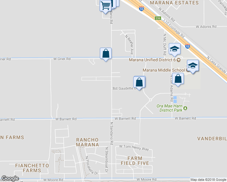 map of restaurants, bars, coffee shops, grocery stores, and more near 13340 North Sandario Road in Marana